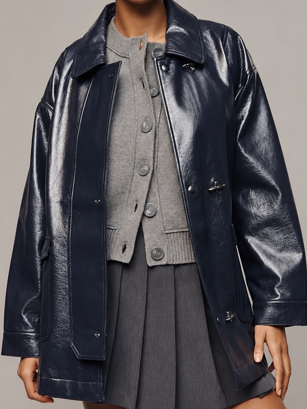 NWT Anthropologie Faux-Patent Leather Carabiner Jacket in Nightfall